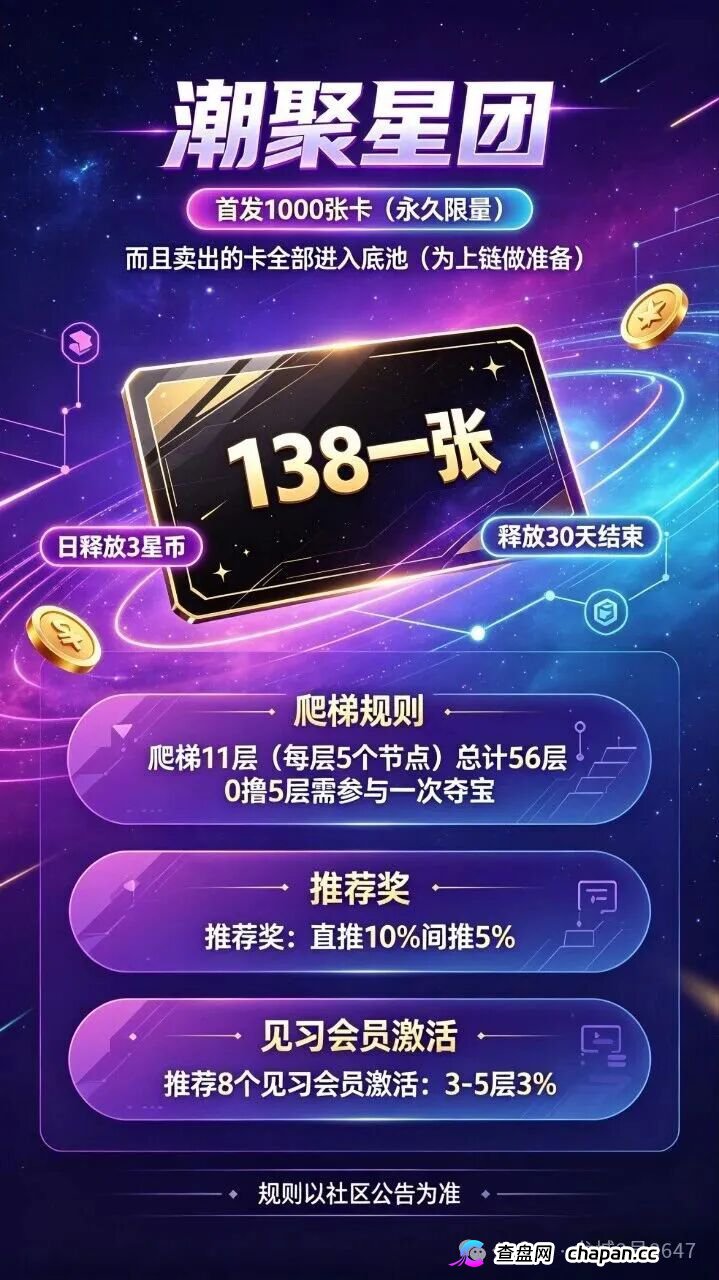 潮聚星团涉传销，56层爬梯直推抽10%，138元卡兜底提现扣20%逼拼团，拉人头就是拉刑期。(2)